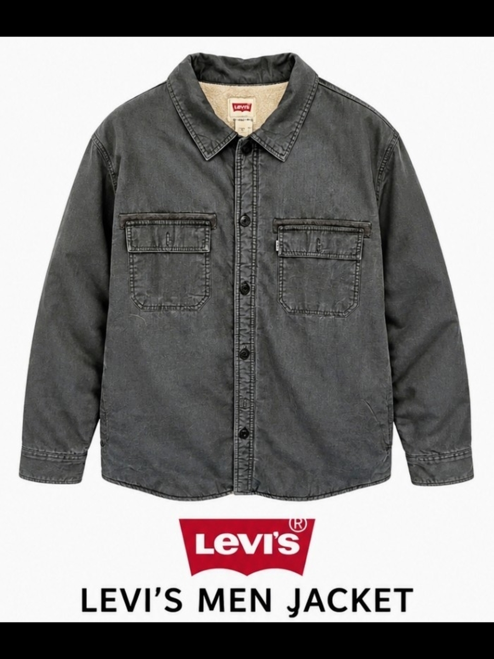Levi's Men’s Dark Gray Button-Front Sherpa-Lined Shirt Jacket